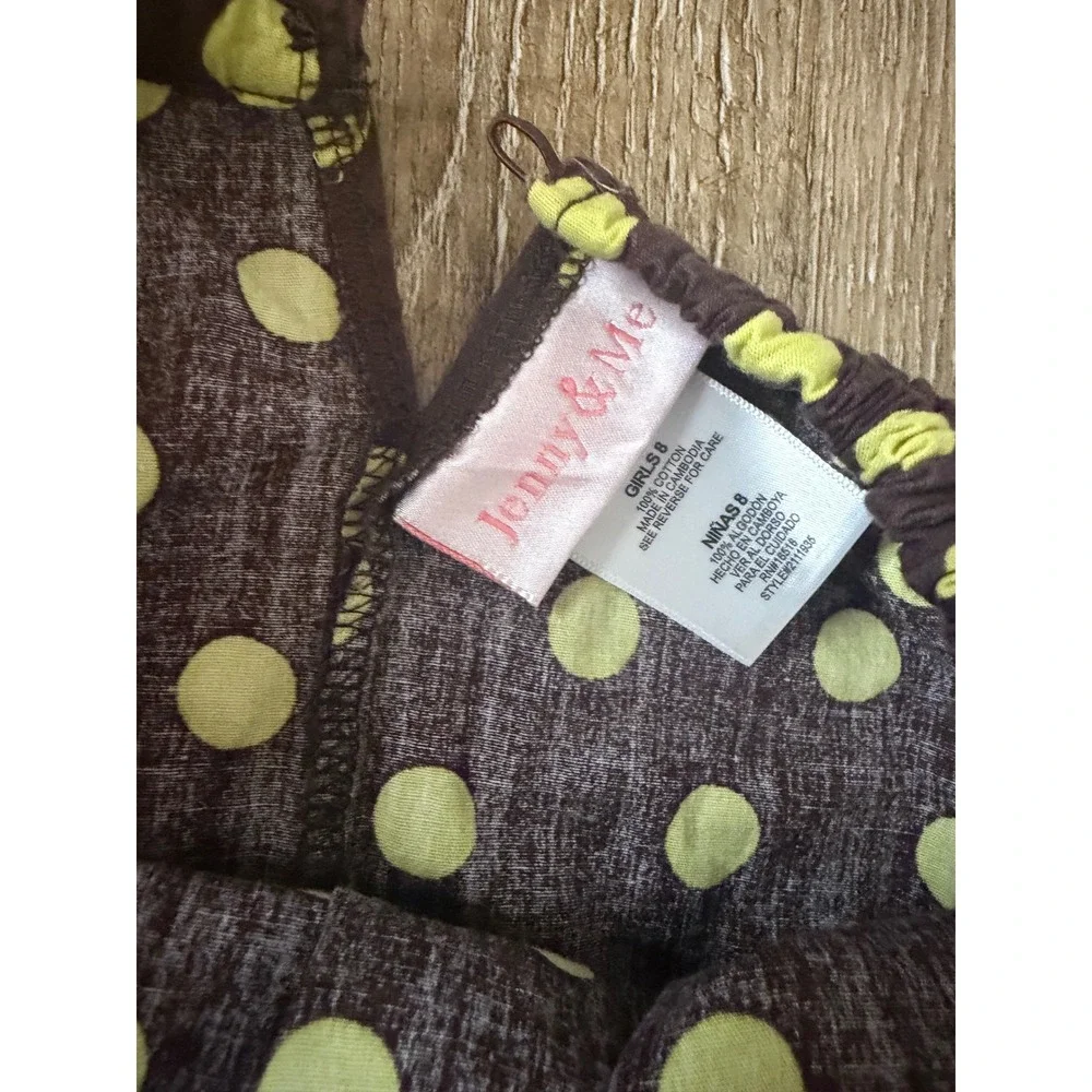 Jenny & Me Girls Size 8 Brown Lime Green Polka Dot Halter‎ Ruffle Dress Cotton